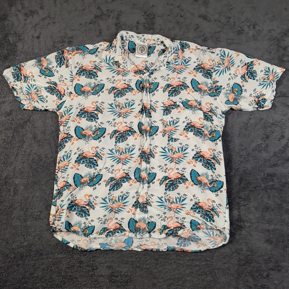 Handmade Pink Flamingo's Button Down Shirt Short Sleeve